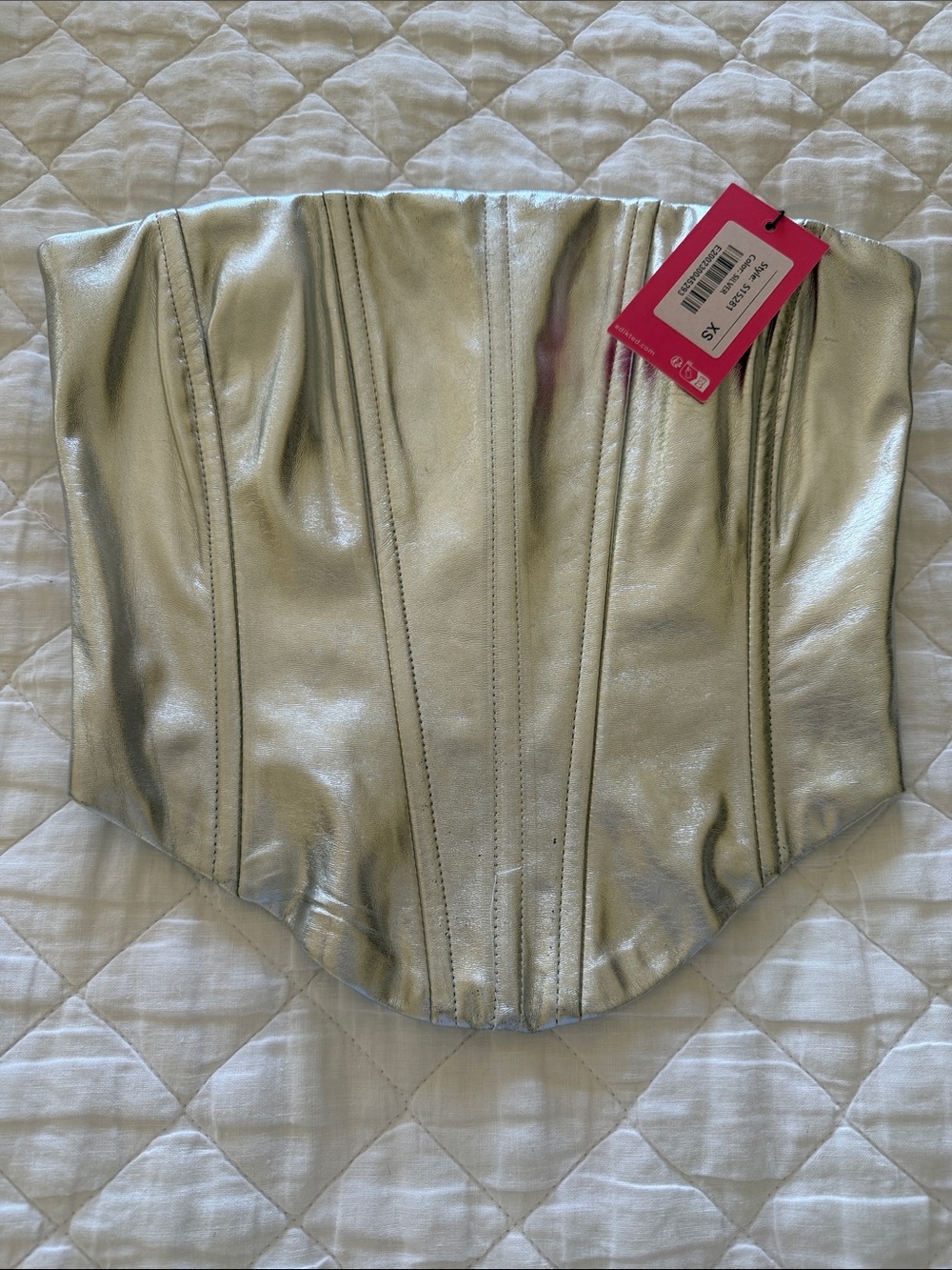 NWT Edikted Silver Metallic Strapless Corset Top
